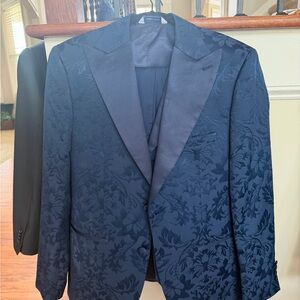 Men's Navy Floral Jacquard Dinner Jacket, Vest & Pants